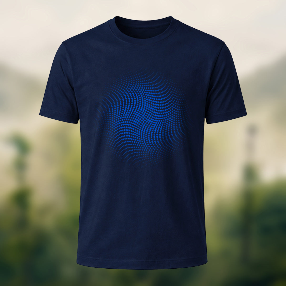 DTG Wave Dot Print Premium Cotton T-Shirt Navy