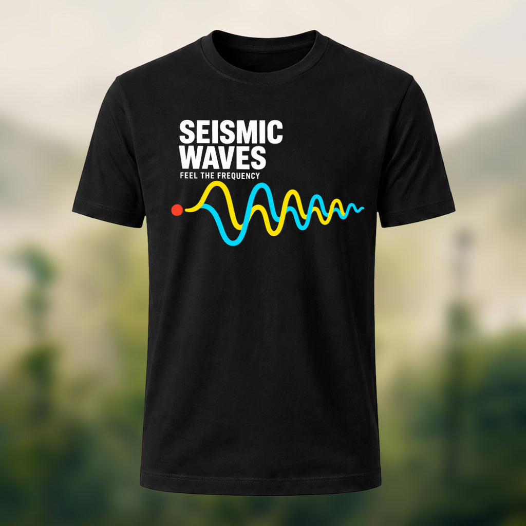 Seismic Waves Print Casual Soft Cotton T-Shirt Black