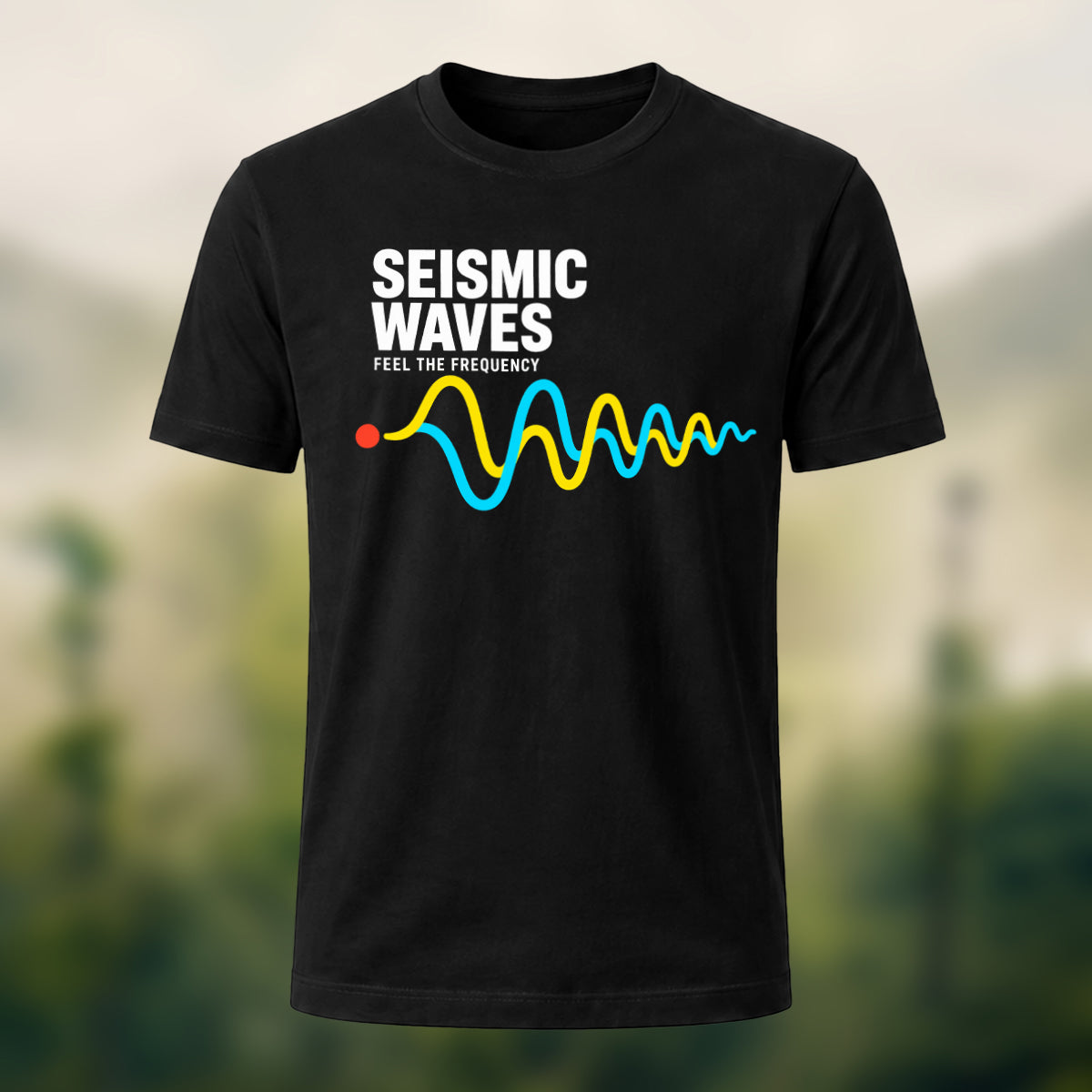 Seismic Waves Print Casual Soft Cotton T-Shirt Black