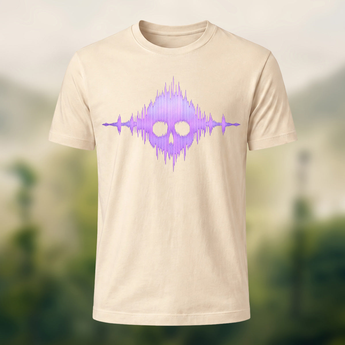 Gothic Skull Waveform Soft Cotton T-Shirt Beige