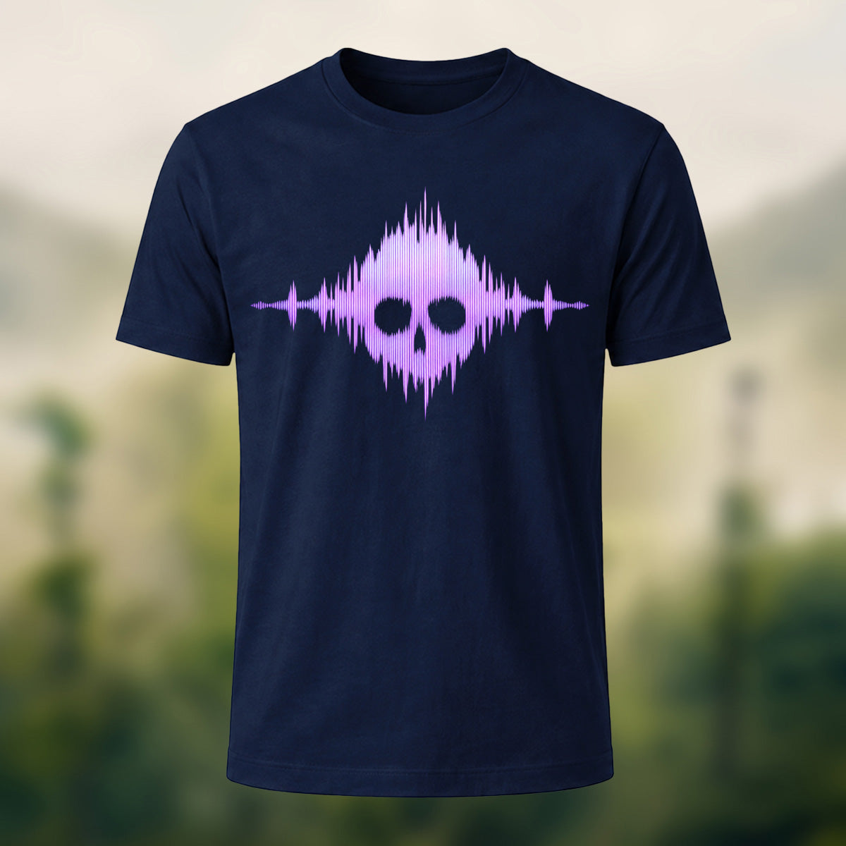 Gothic Skull Waveform Soft Cotton T-Shirt Navy