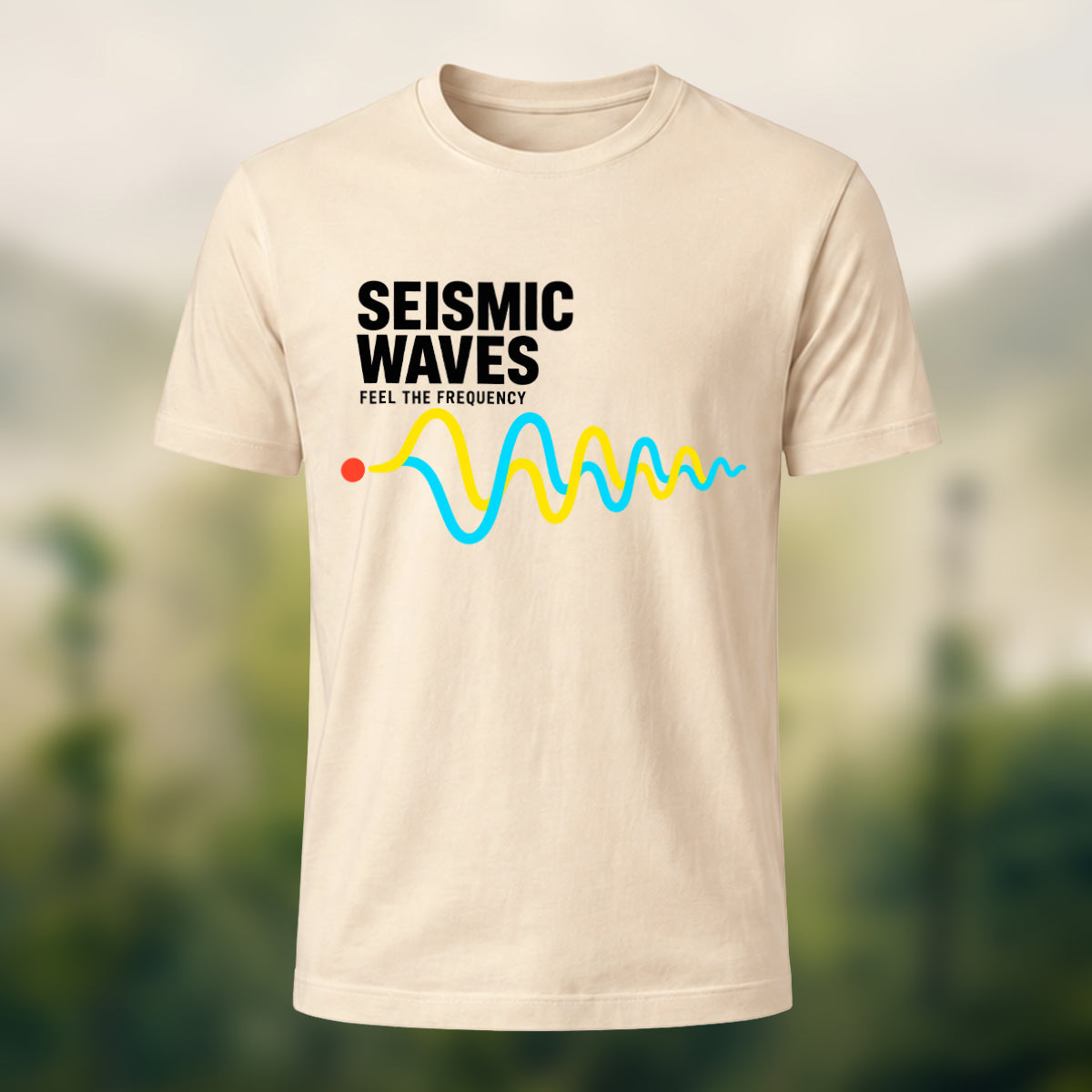 Seismic Waves Print Casual Soft Cotton T-Shirt Beige
