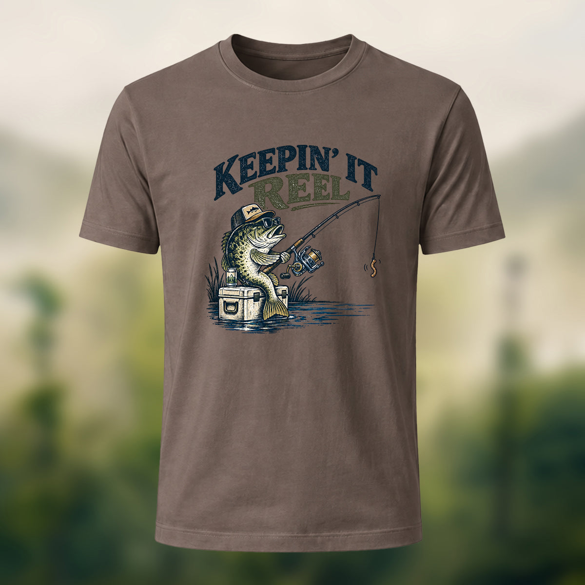 Classic Angler Print Combed Cotton T-Shirt Coffee