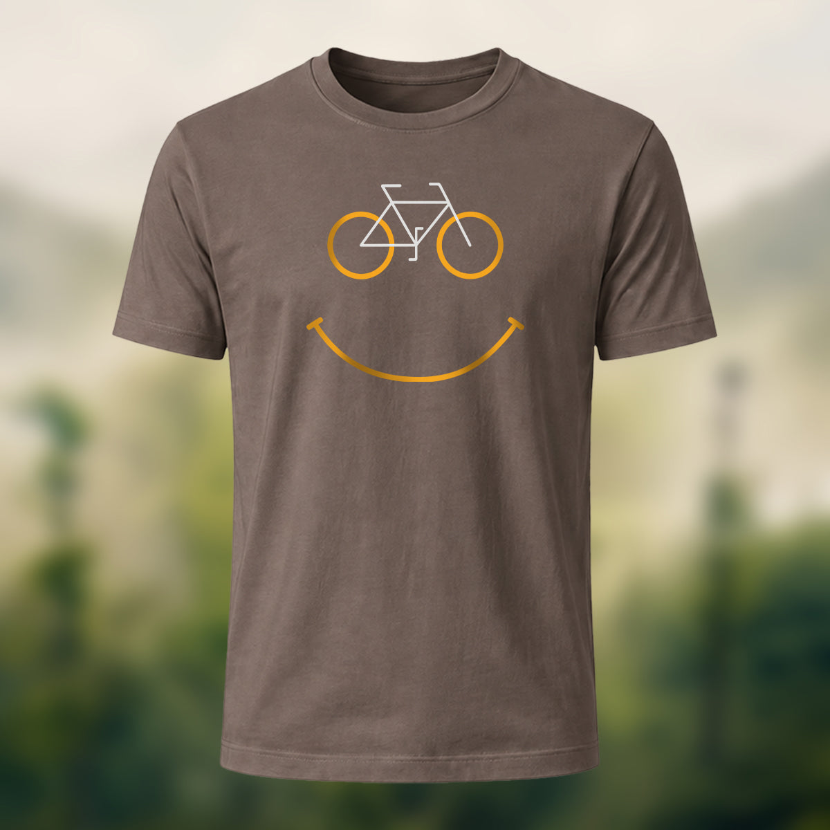 Fun Bicycle Print Casual Soft Cotton T-Shirt Coffee
