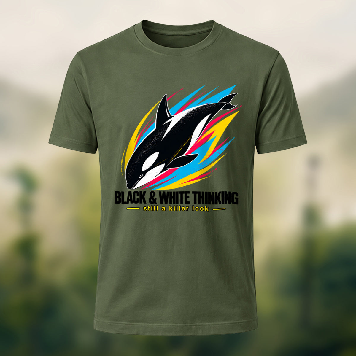 Dynamic Killer Whale Combed Cotton T-Shirt Olive Green