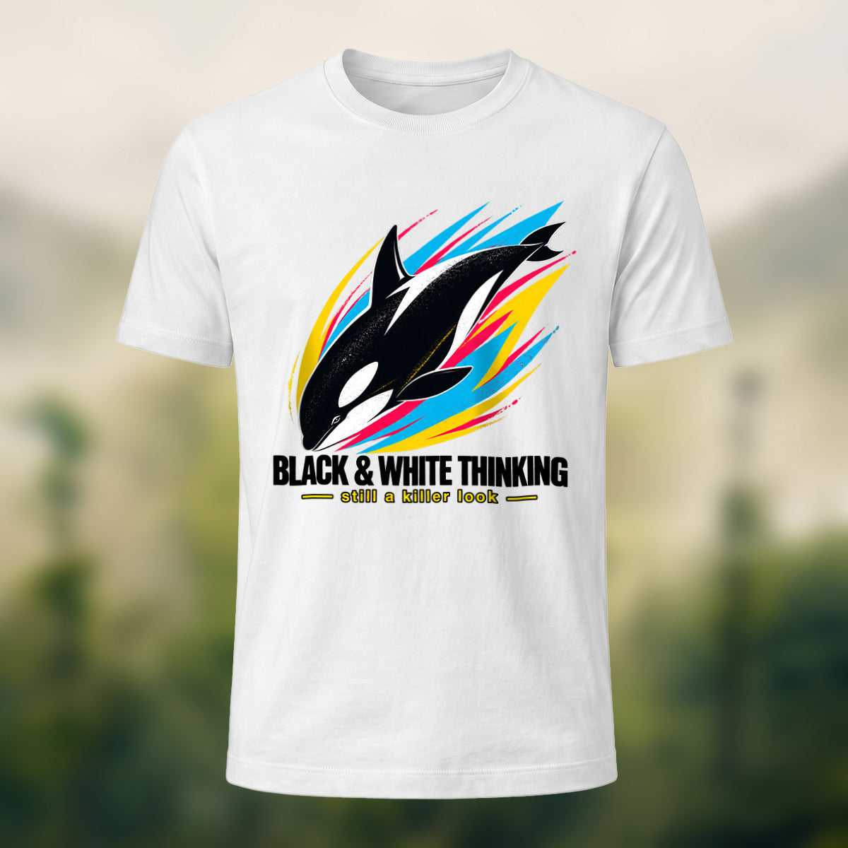 Dynamic Killer Whale Combed Cotton T-Shirt White