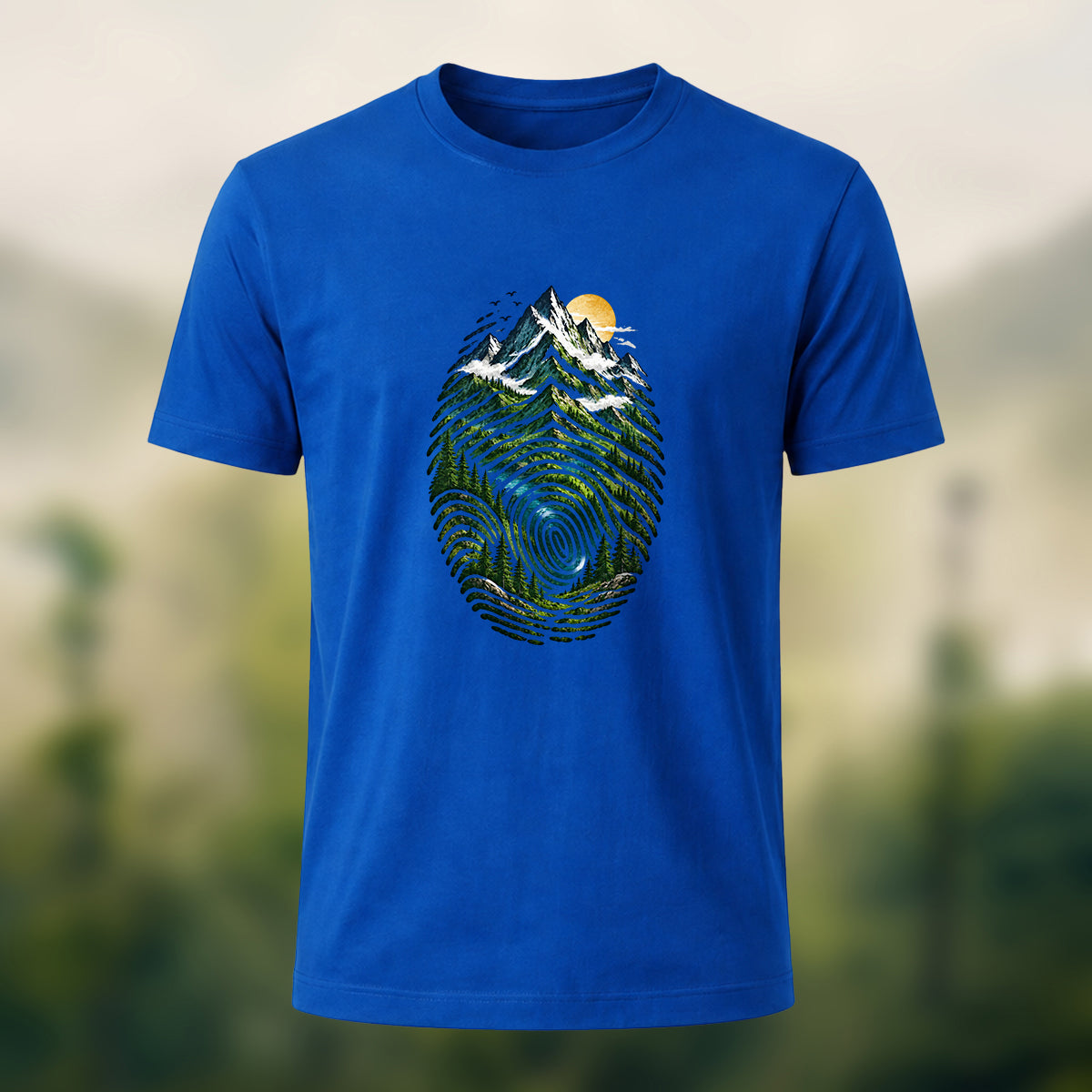 Design-Forward Alpine Fingerprint Premium Cotton Tee Royal Blue