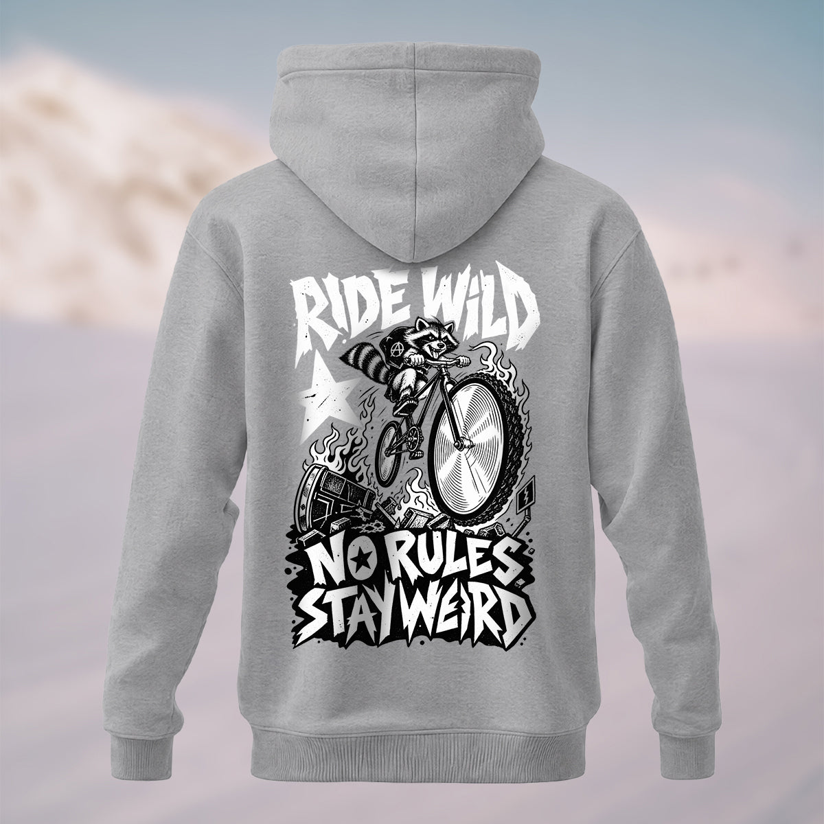 Cotton Made Wild Rebellious Raccoon Hoodie Gray