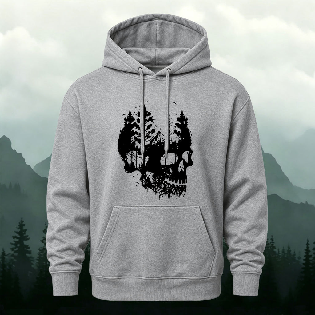 Cotton Made Dark Skull Print Hoodie Dark Grey