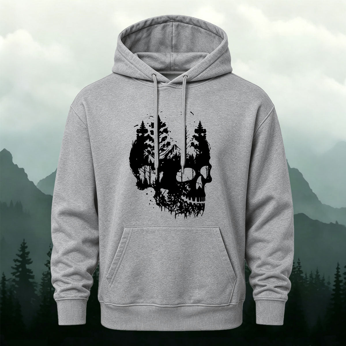 Cotton Made Dark Skull Print Hoodie Dark Grey
