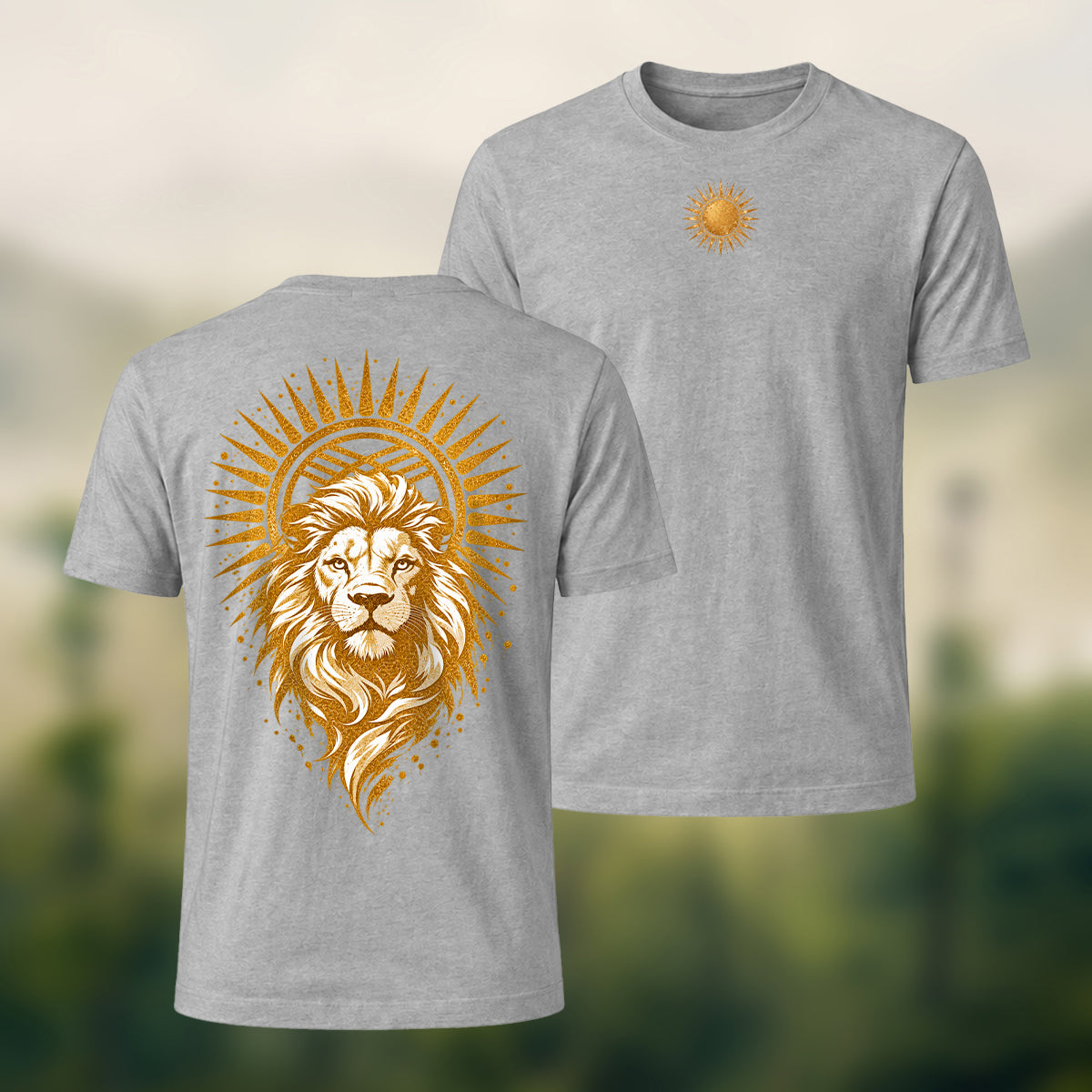 Golden Lion Medallion Print Premium Cotton T-Shirt Heather Grey