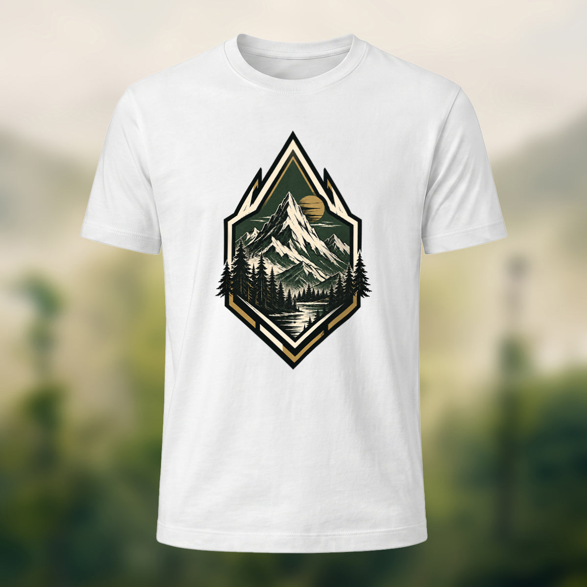 Vintage Wilderness Mountain Badge Cotton T-Shirt White