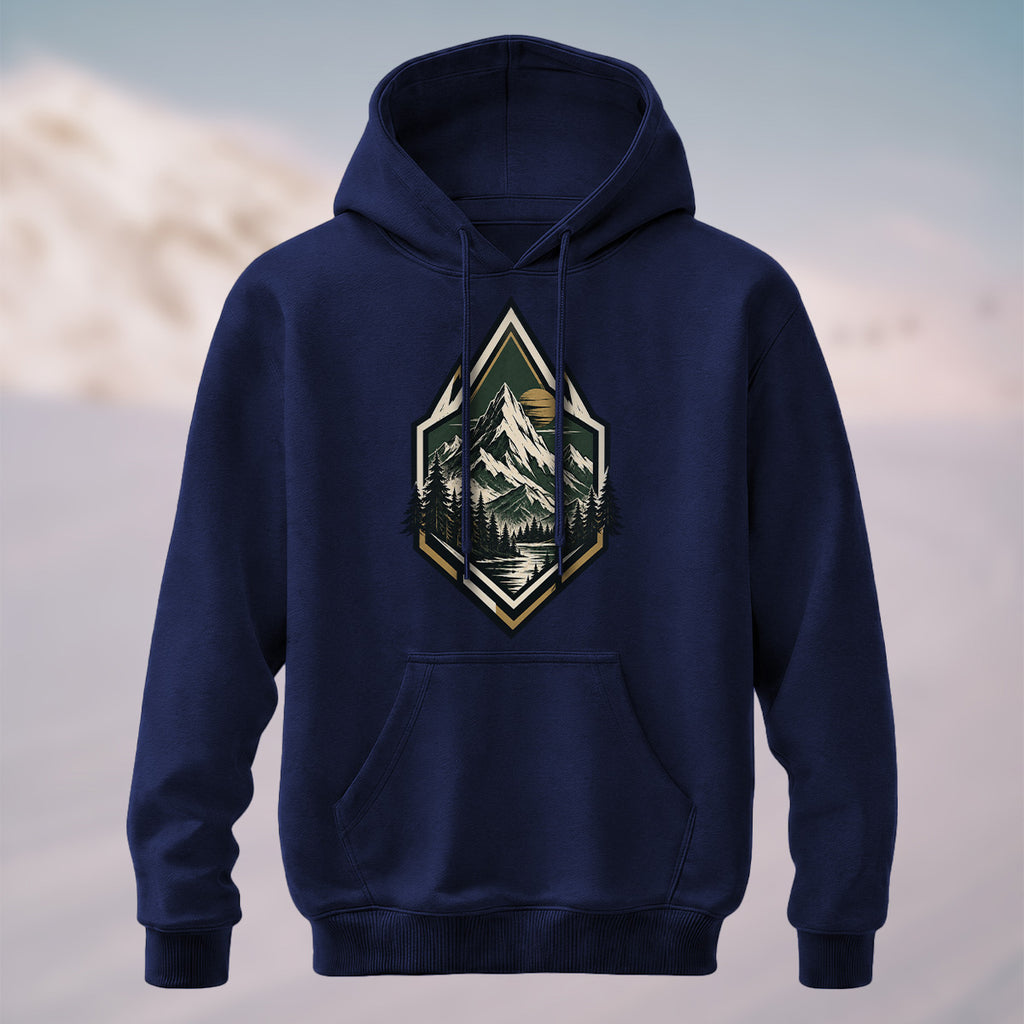 Cotton Made Artistic Mountain Crest Hoodie Navy