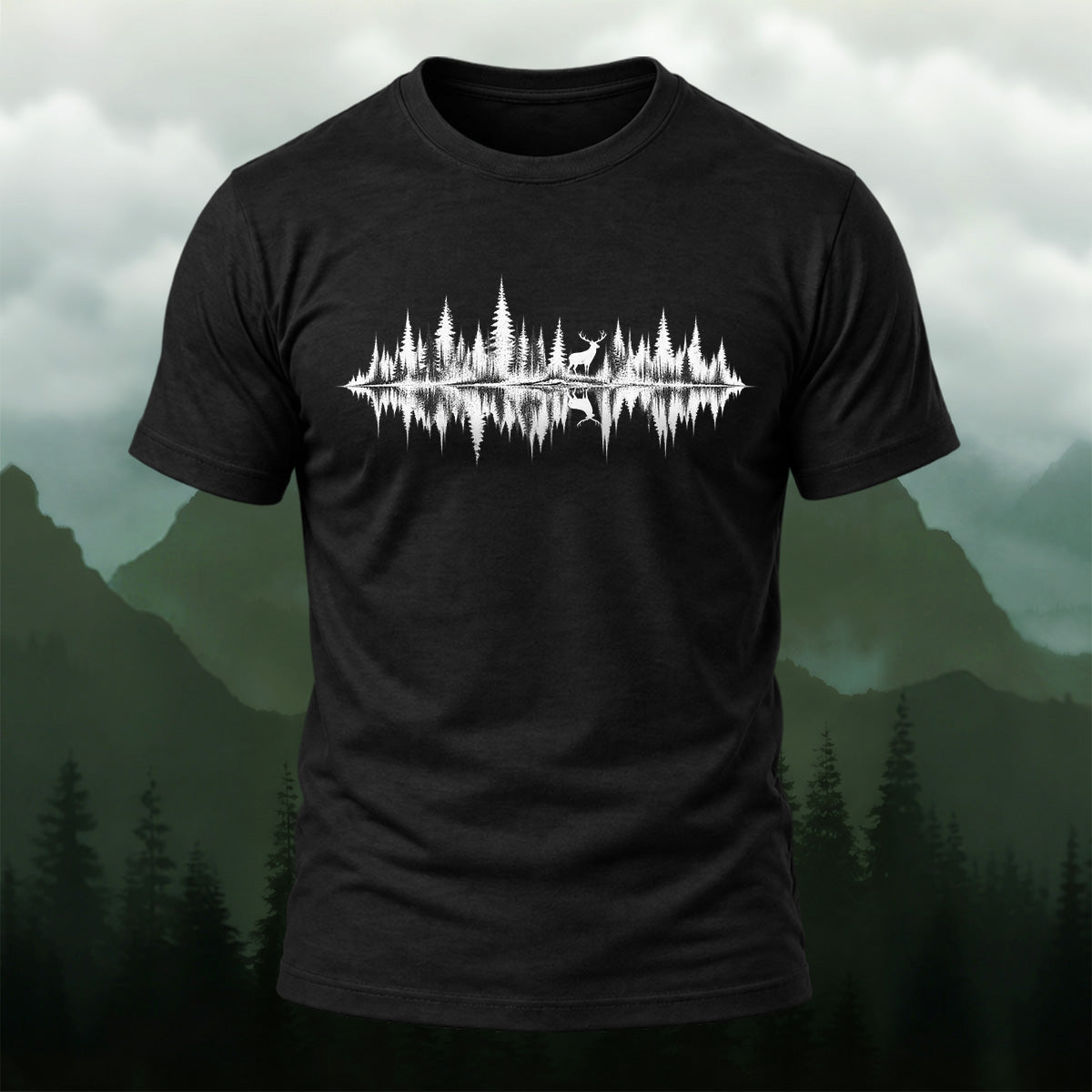 DTG Rustic Forest Reflection Soft Cotton T-Shirt Black