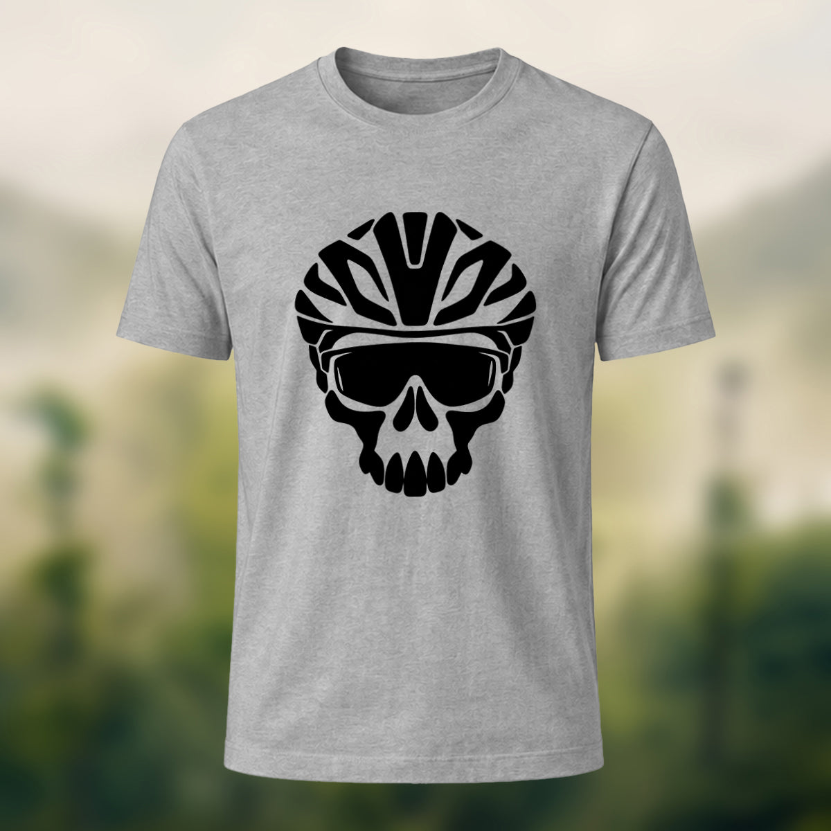 Edgy Cycling Skull Premium Cotton T-Shirt Heather Grey