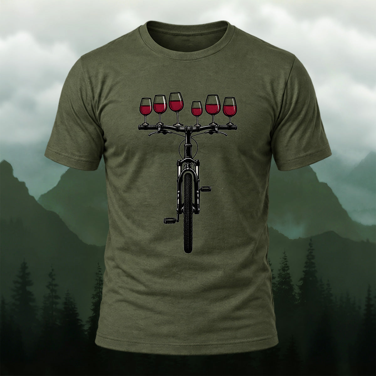 Clean Wine Cycling Soft Cotton T-Shirt Olive Green