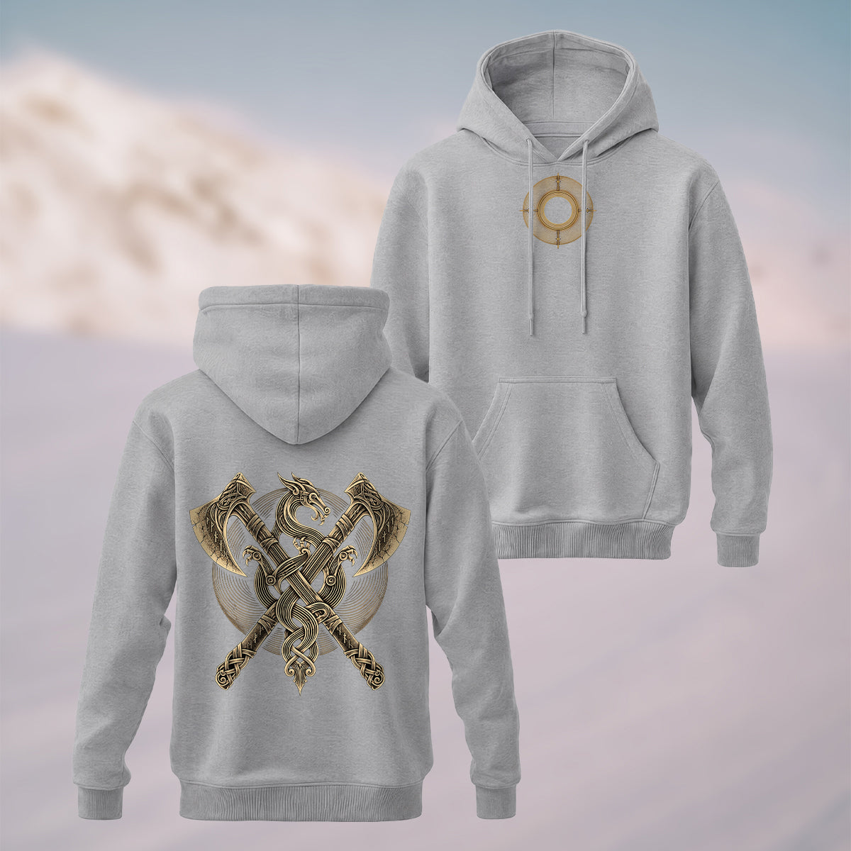 Cotton Made Norse Viking Axe Hoodie Heather Grey