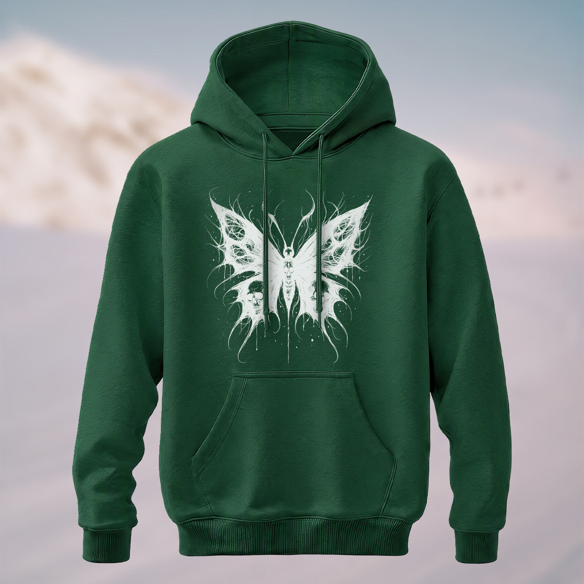 Cotton Made Dark Butterfly Skeleton Print Hoodie Dark Green