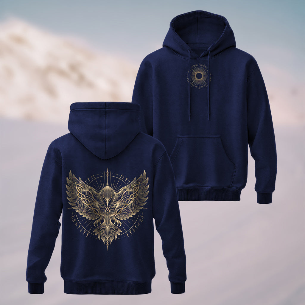 Cotton Made Norse Viking Raven Hoodie Navy