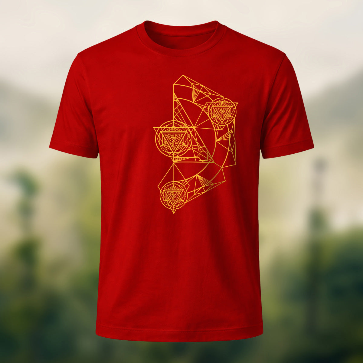Intricate Abstract Geometric Premium Cotton T-Shirt Red