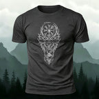 Nordic Wolf Print Casual Soft Cotton T-Shirt Charcoal