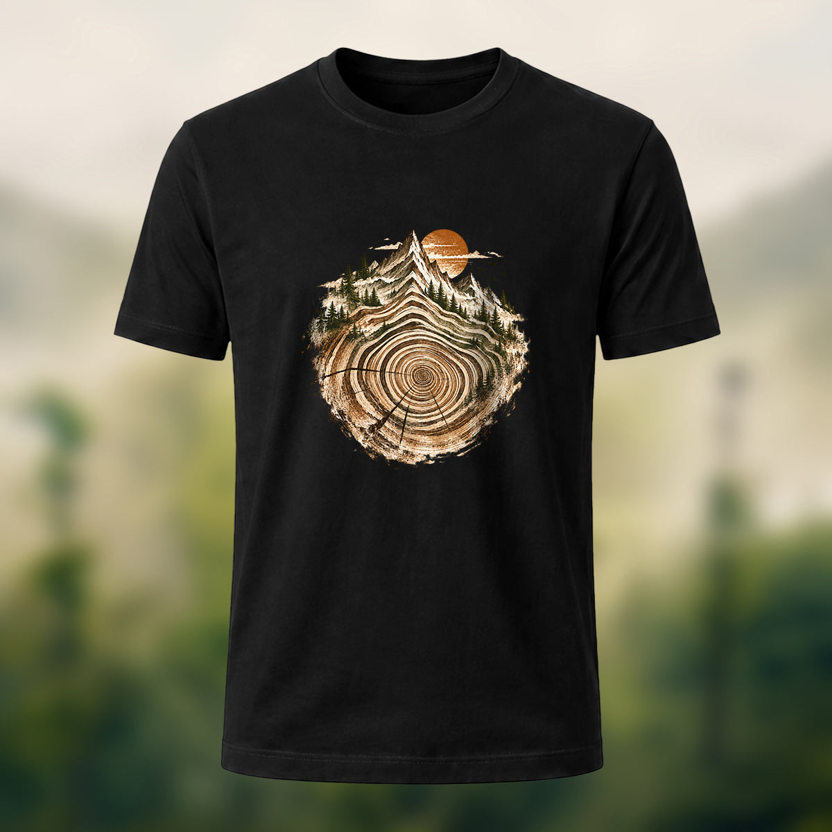 Artistic Tree Ring Topography Premium Cotton Tee Black