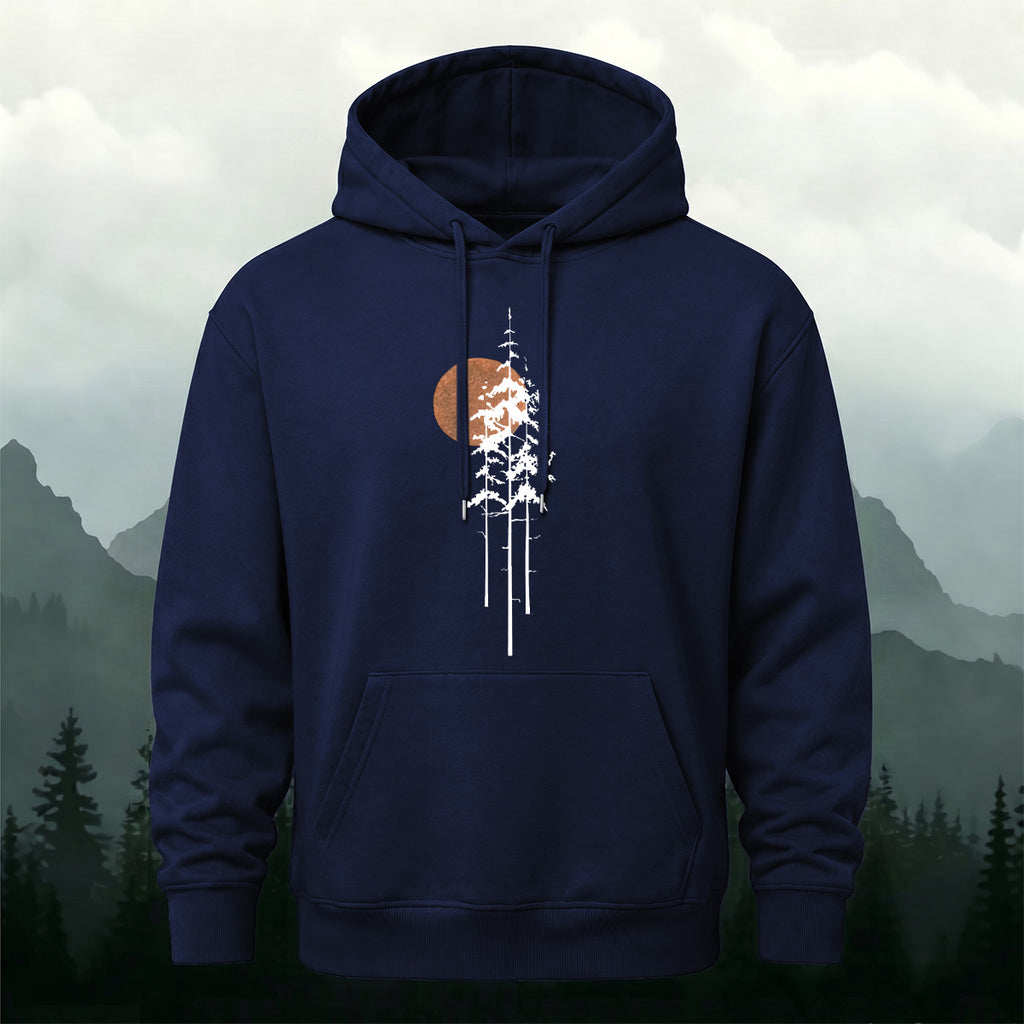 Cotton Made Tree Silhouettes Round Sun Print Hoodie Navy