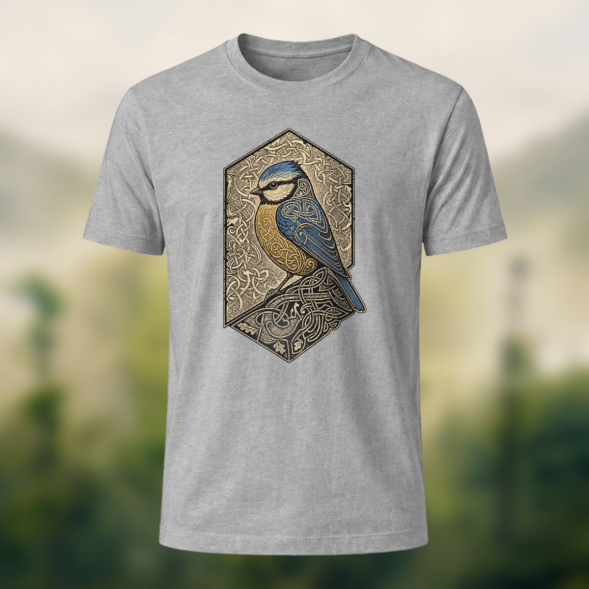 Mystical Celtic Bird Premium Cotton T-Shirt Heather Grey