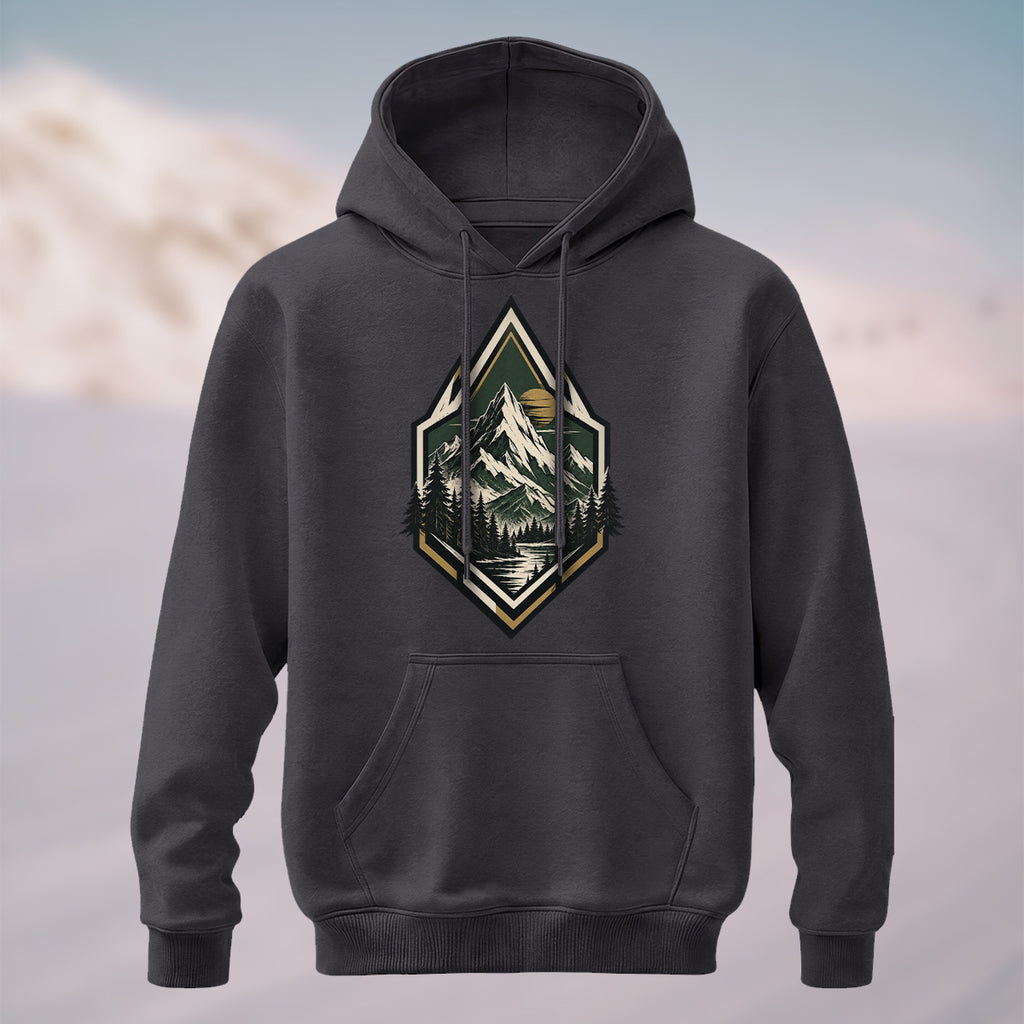 Cotton Made Artistic Mountain Crest Hoodie Charcoal