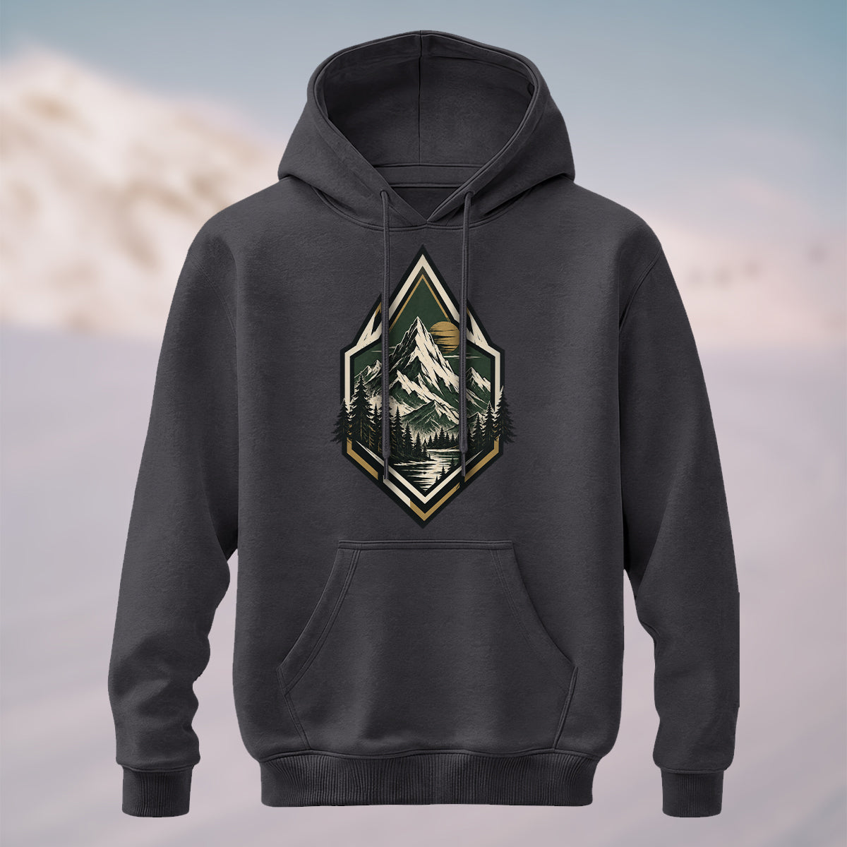 Cotton Made Artistic Mountain Crest Hoodie Charcoal