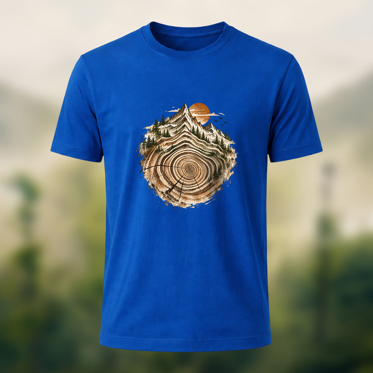 Artistic Tree Ring Topography Premium Cotton Tee Royal Blue