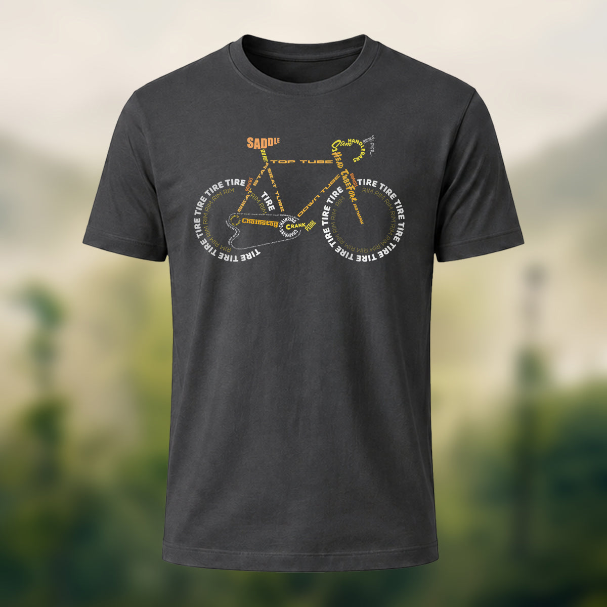 Creative Bicycle Themed Print Cotton Casual T-Shirt Charcoal