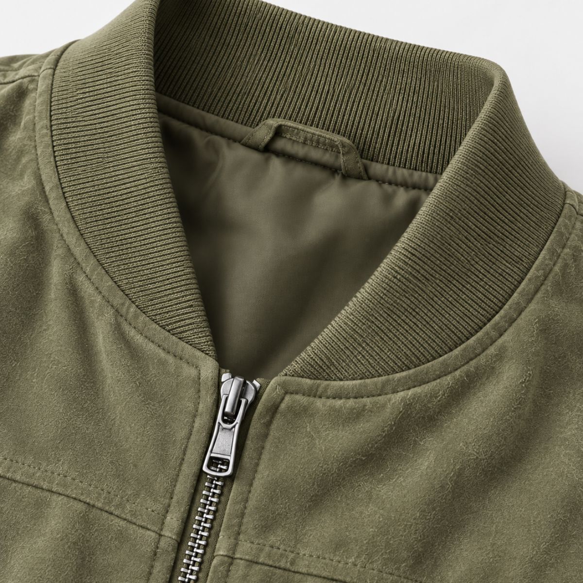 Stylish Suede Zip-Up Casual Jacket Olive Green