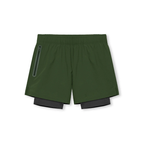 Double Layer Stretch Running Shorts Army Green