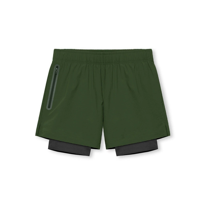 Double Layer Stretch Running Shorts Army Green