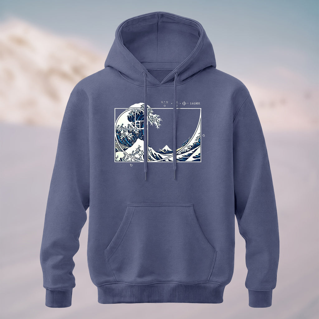 Cotton Made Blue and White Giant Waves Print Hoodie