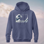 Cotton Made Blue and White Giant Waves Print Hoodie