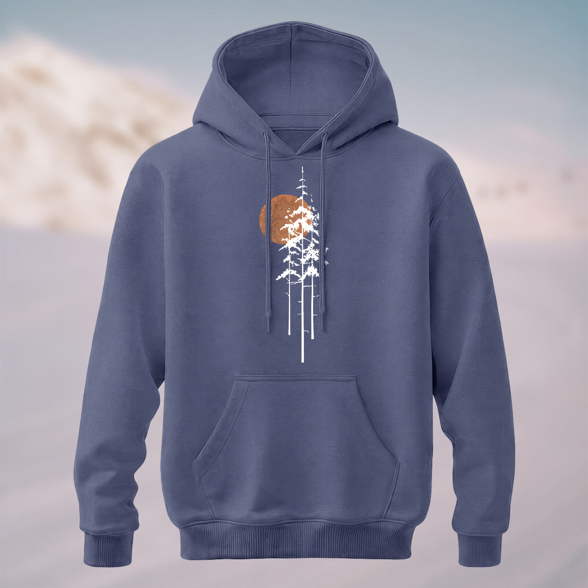 Cotton Made Tree Silhouettes Round Sun Print Hoodie