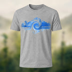 Mountain and Wave Print Combed Cotton Casual Tee