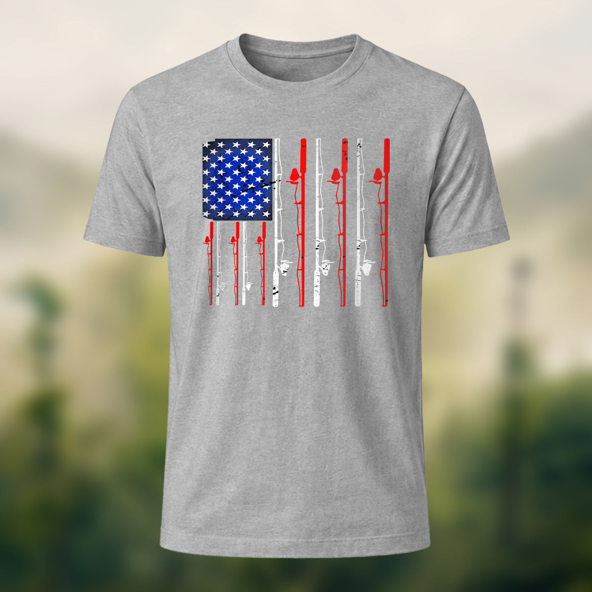 Fishing Flag Rod Print Cotton T-shirt