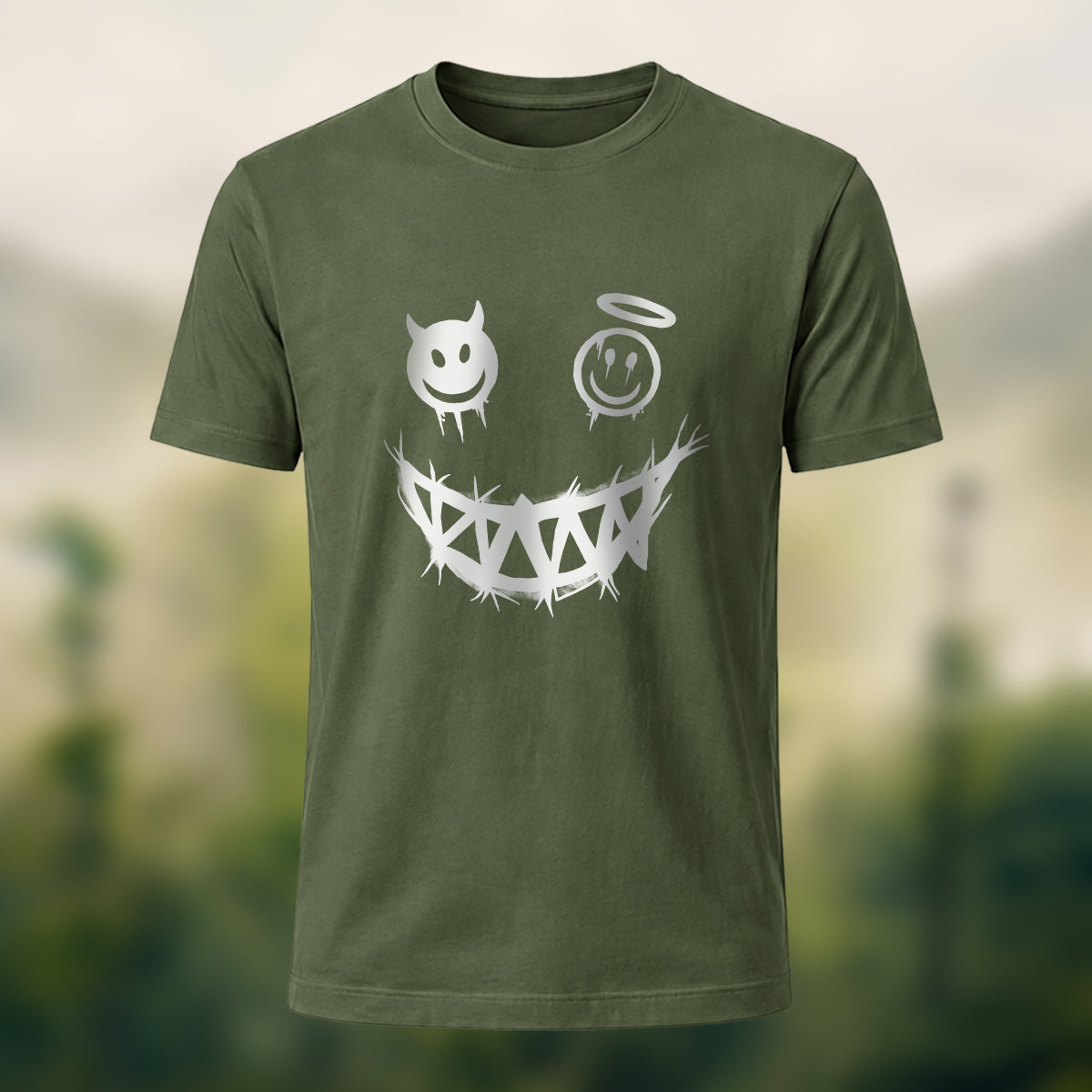 Devil's Smile Print Casual Cotton T-Shirt