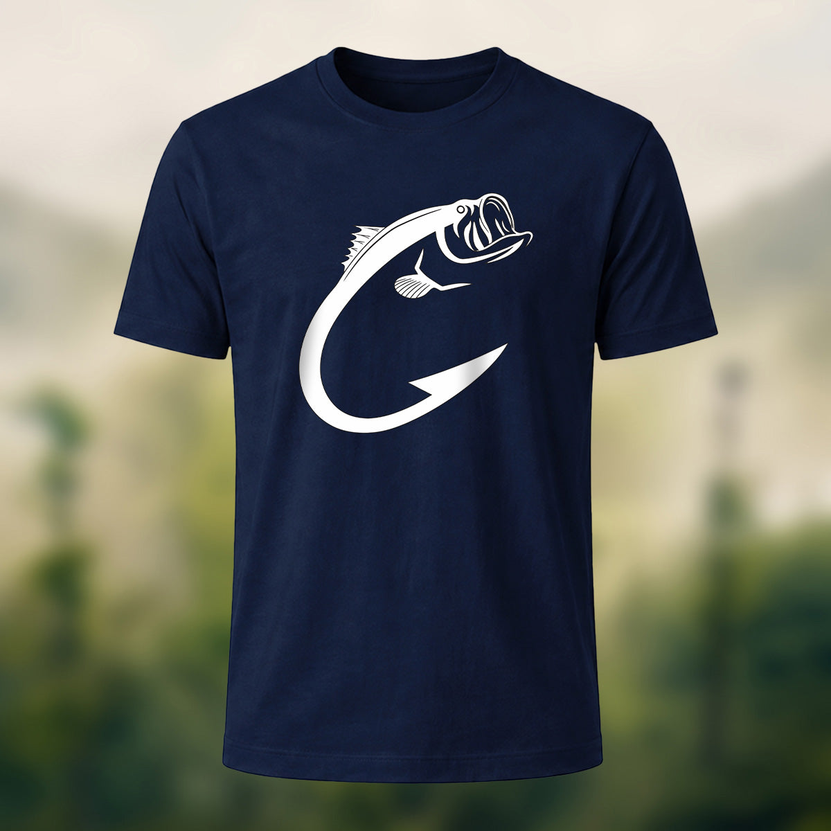 Creative Bass Fish Hook Pattern Combed Cotton T-Shirt