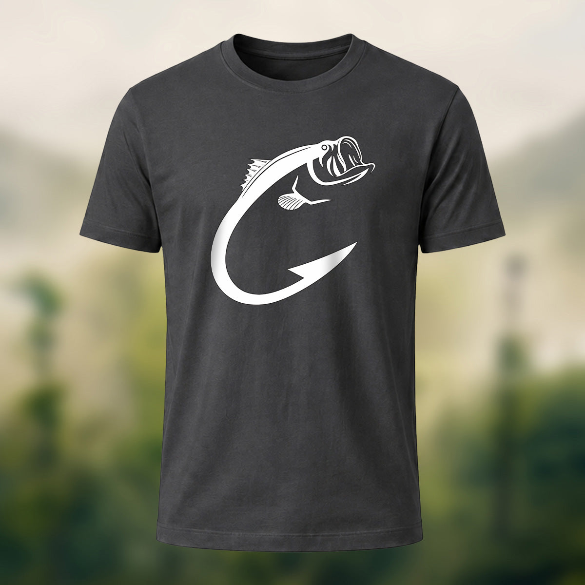 Creative Bass Fish Hook Pattern Combed Cotton T-Shirt