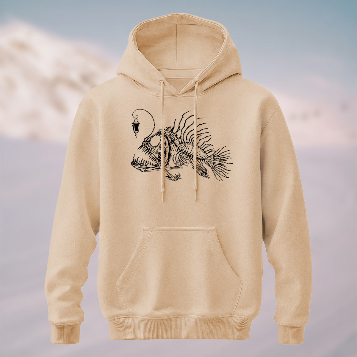 Cotton Made Deep Sea Anglerfish Skeleton Print Hoodie