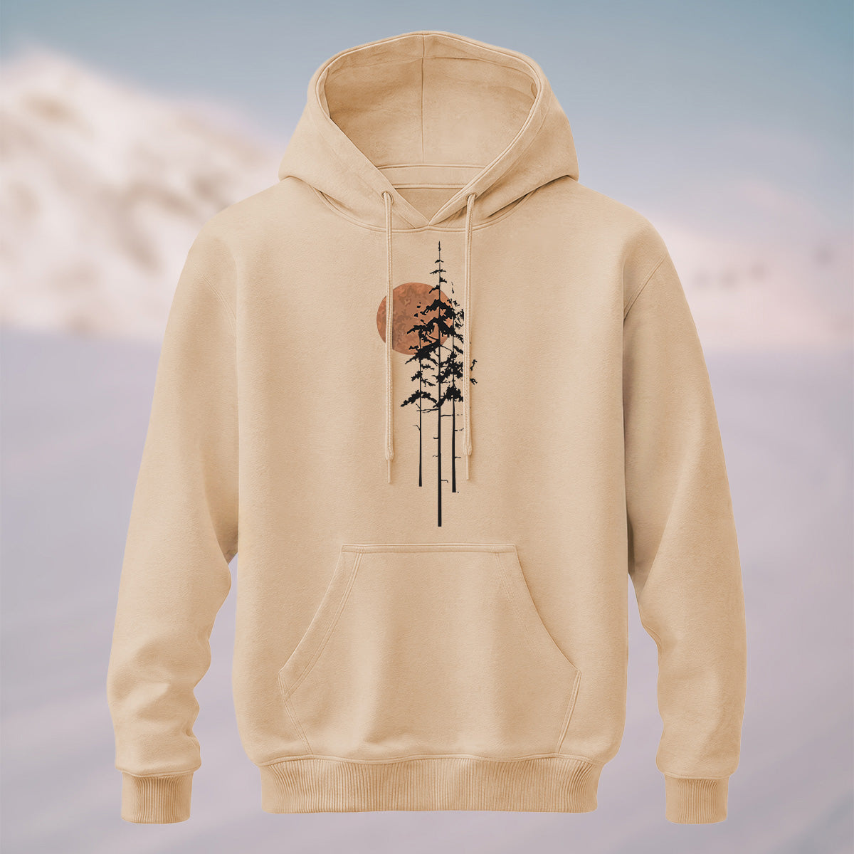 Cotton Made Tree Silhouettes Round Sun Print Hoodie