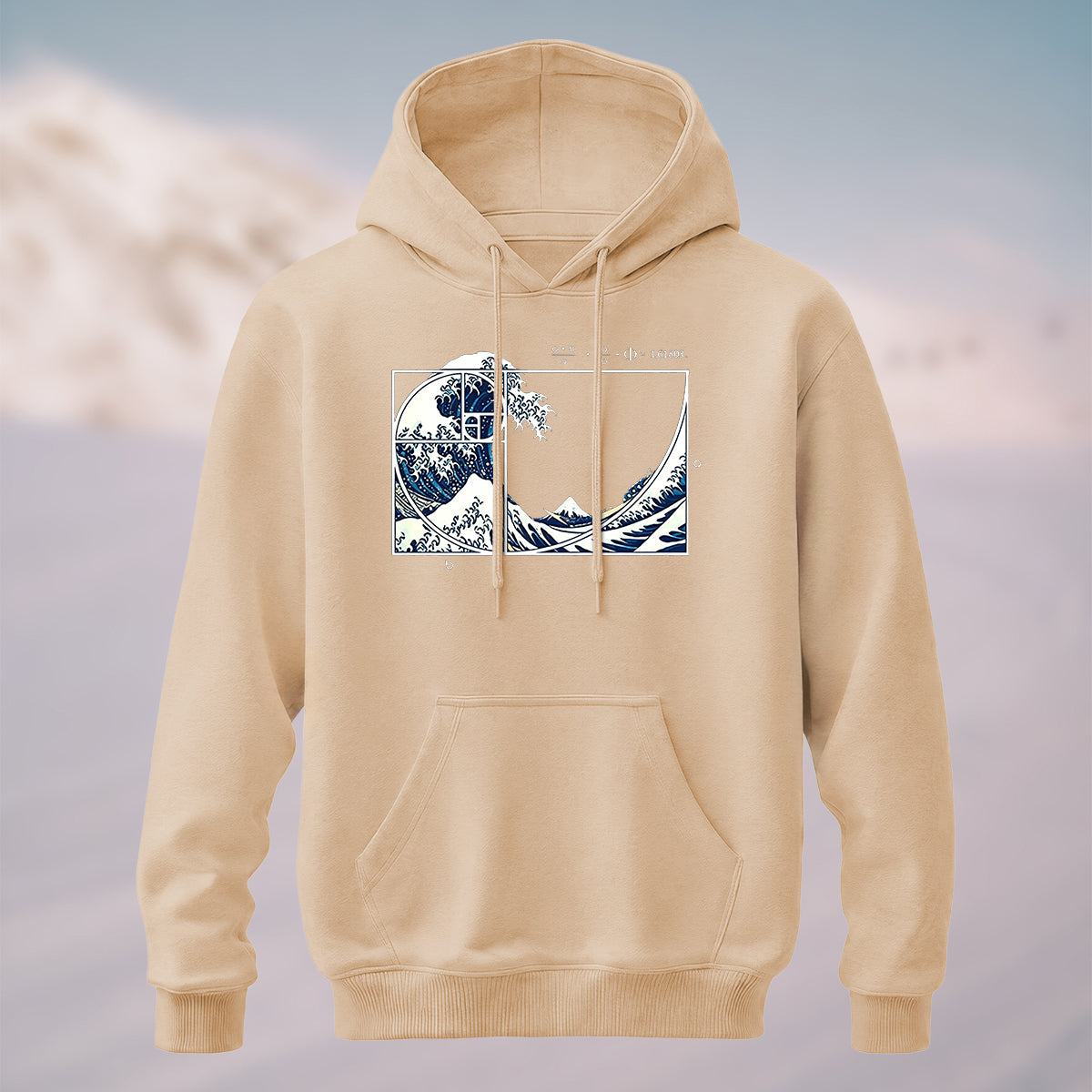 Cotton Made Blue and White Giant Waves Print Hoodie