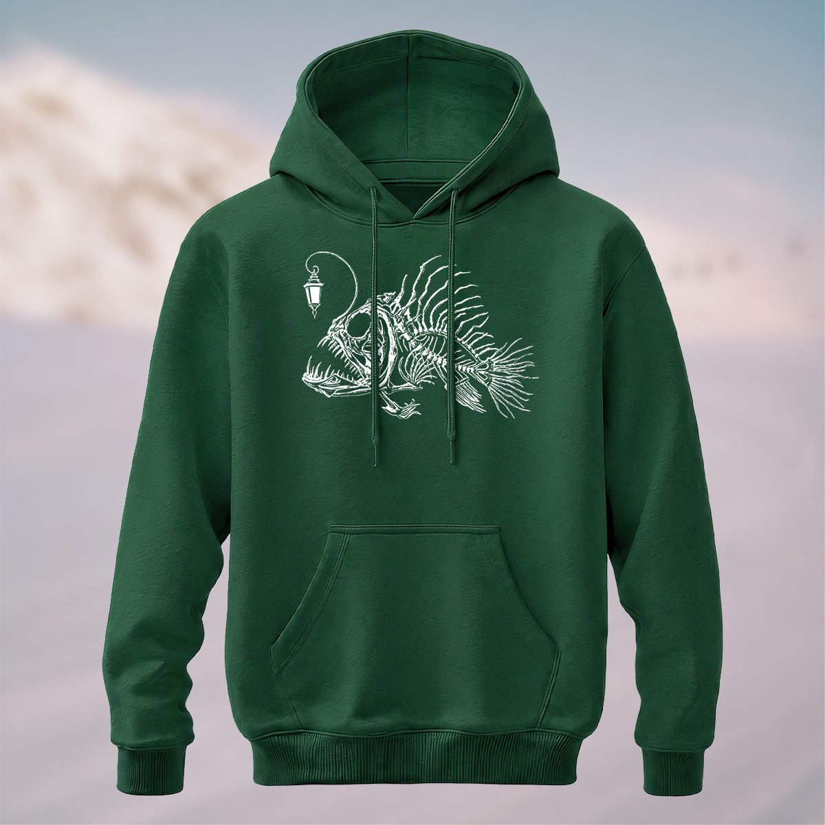 Cotton Made Deep Sea Anglerfish Skeleton Print Hoodie