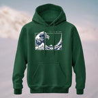 Cotton Made Blue and White Giant Waves Print Hoodie