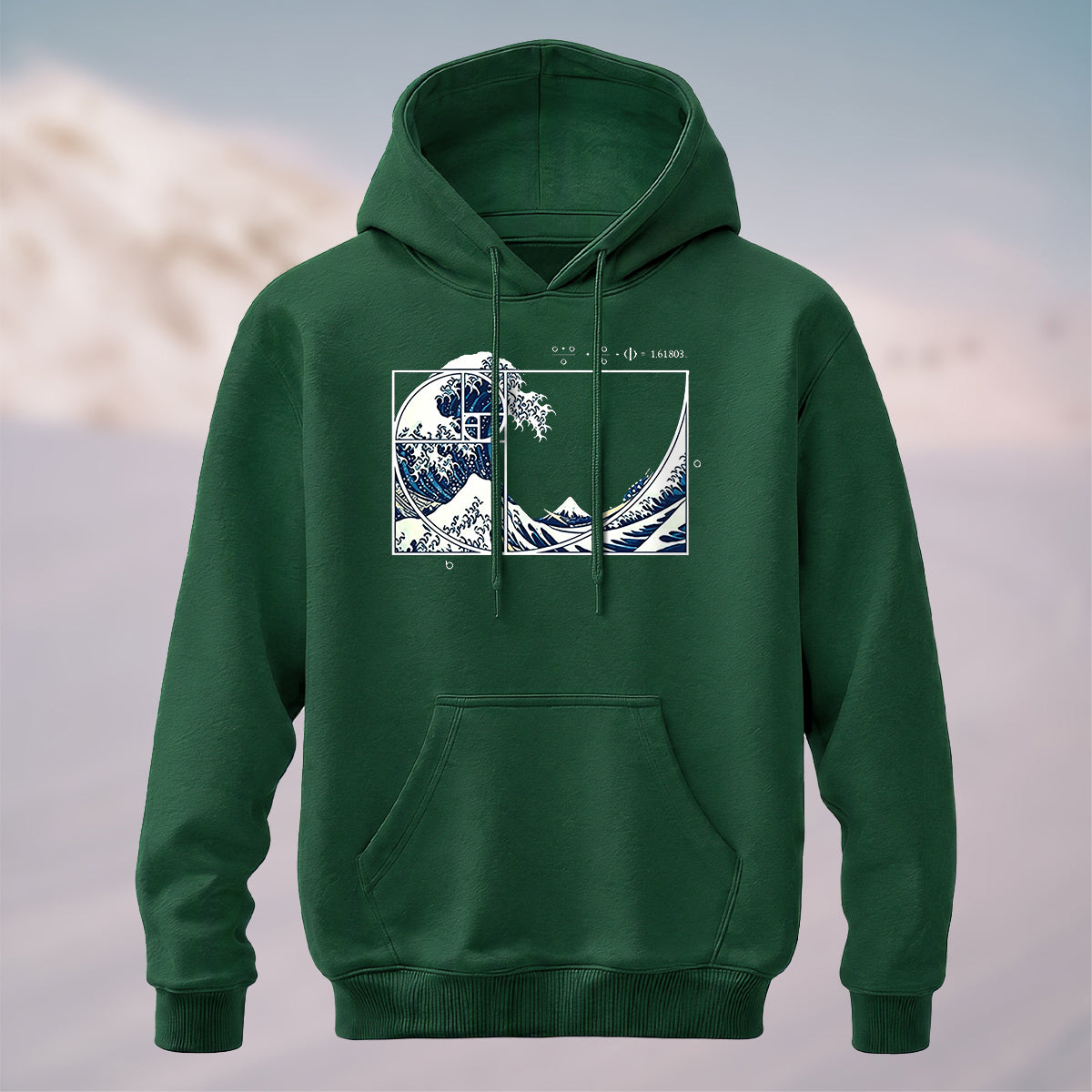 Cotton Made Blue and White Giant Waves Print Hoodie