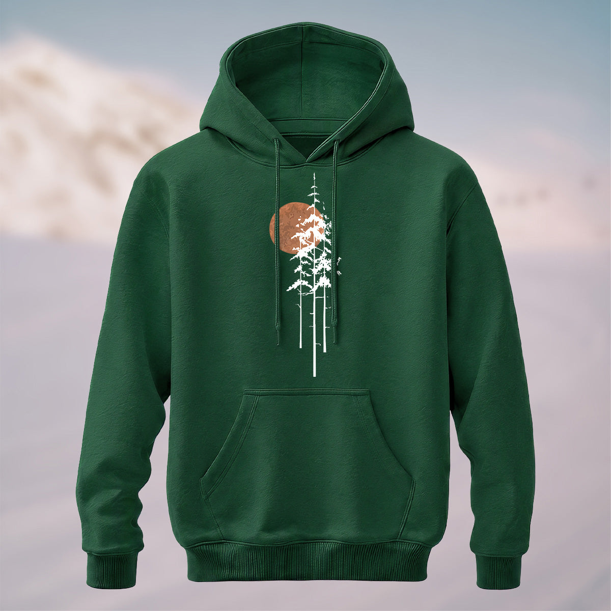 Cotton Made Tree Silhouettes Round Sun Print Hoodie